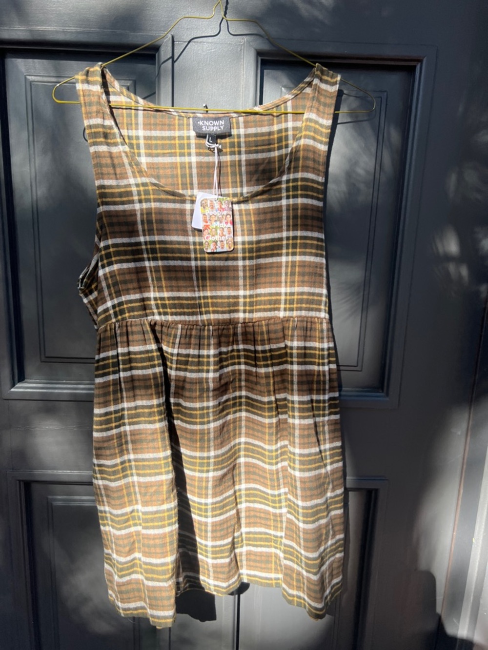 Known Supply Lorelei Brown Plaid Sleeveless Dress